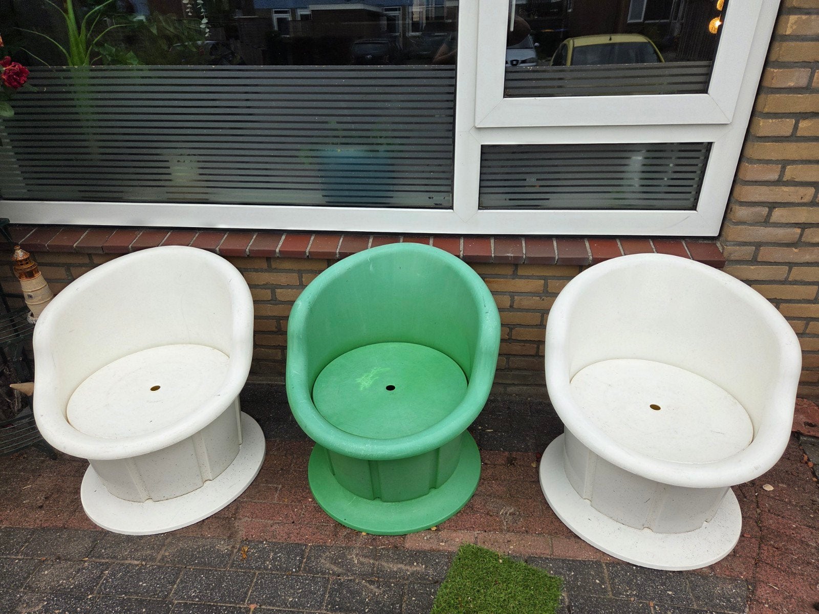 3 IKEA Popptorp stoelen - binnen & buiten, Huis en Inrichting, Stoelen, Ophalen, Kunststof, Gebruikt, Overige kleuren