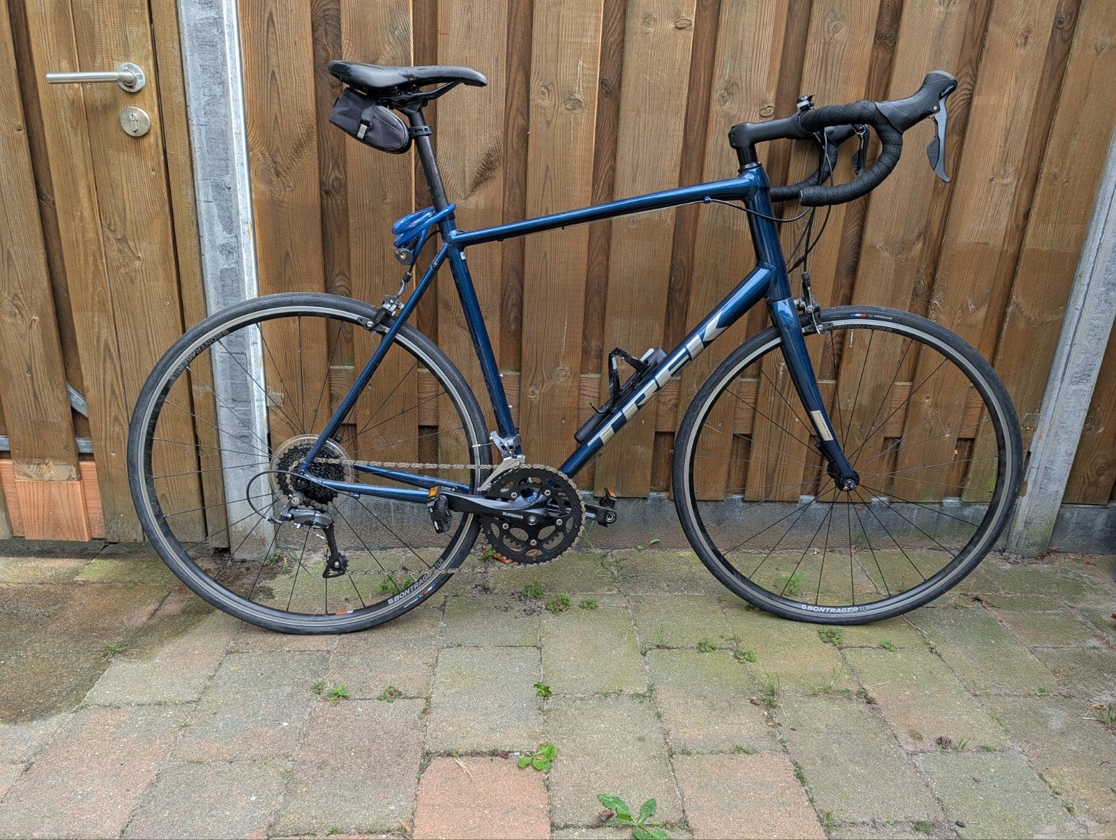 Trek racefiets, blauw, Shimano Claris, 28 inch wielen, 28 inch, Gebruikt, Aluminium, 15 tot 20 versnellingen