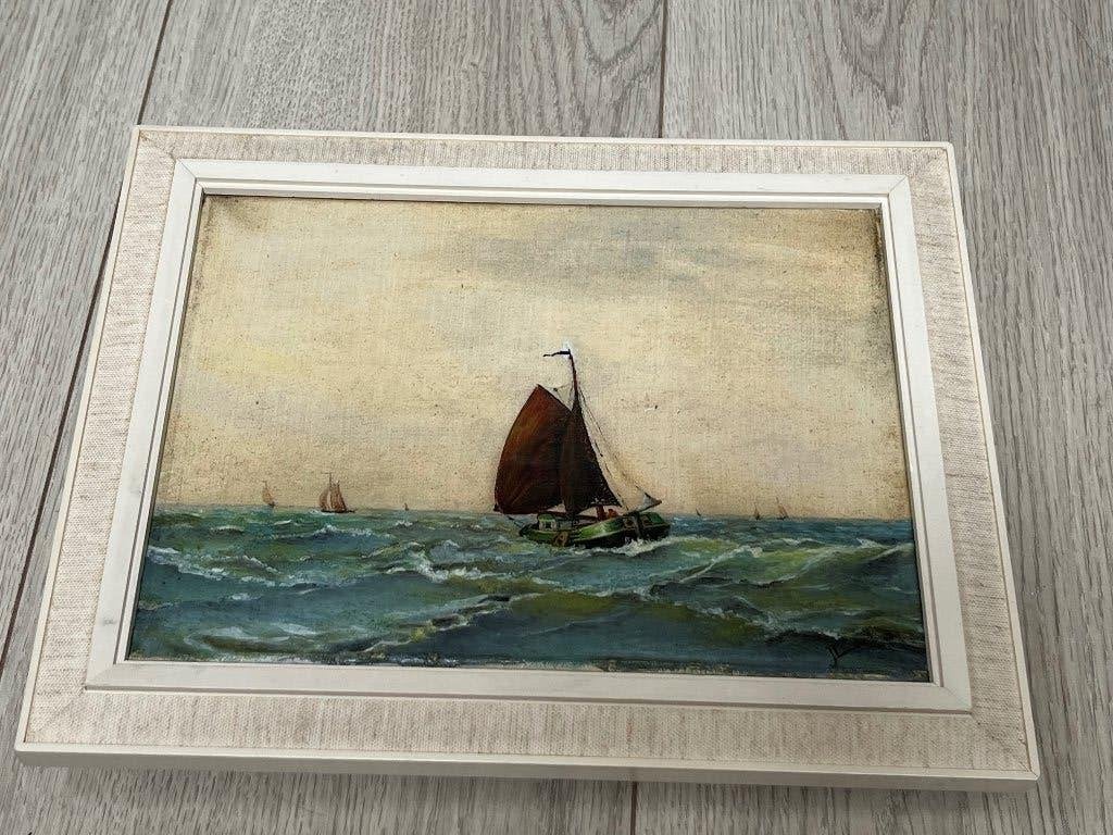 Schilderijtje Friese Skutsje, Maritiem / water, Doek, Realistisch, Ophalen of Verzenden
