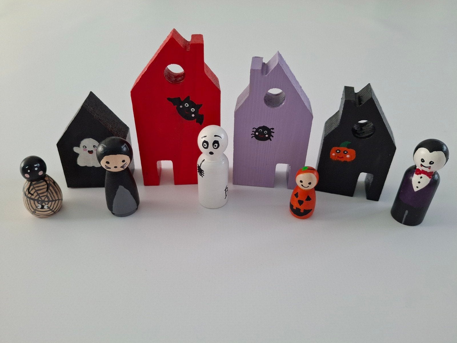 Houten Halloween huisjes met 5 pegdolls, Ophalen of Verzenden, Nieuw