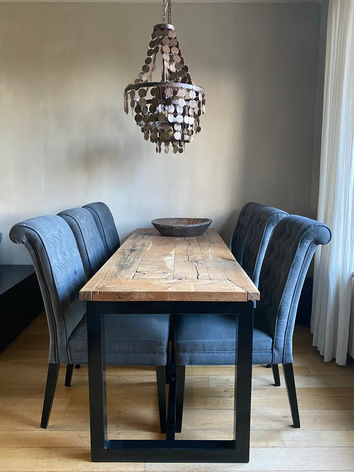 Landelijke eetkamerstoelen grijs - Set van 6, Ophalen, Gebruikt, Landelijk, klassiek, Stof