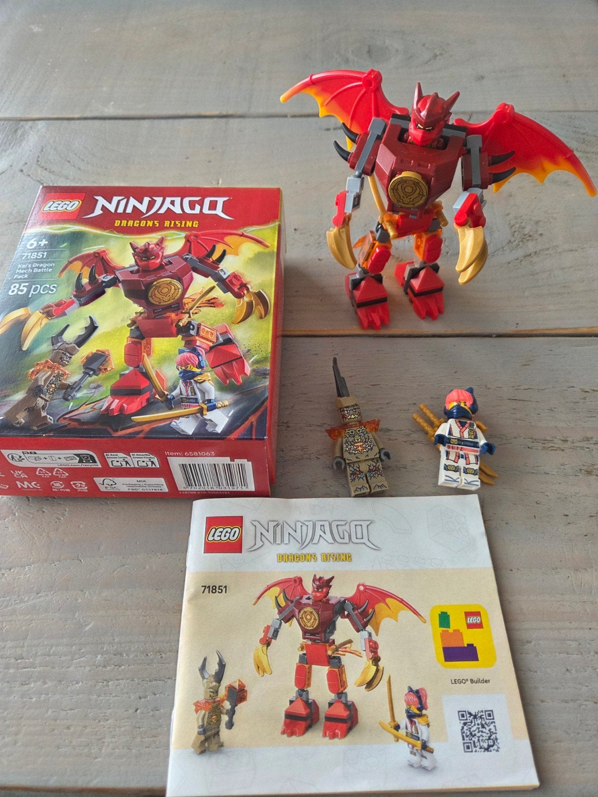 Lego Ninjago 71851 Kai's Dragon Mech battle pack, Gebruikt, Lego, Ophalen of Verzenden, Inclusief minifiguren