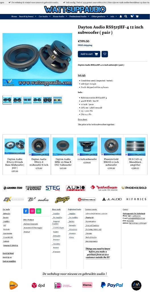 Dayton Audio RSS315HF-4 12 inch subwoofer ( set van 2 ), Auto diversen, Autospeakers, Peizerweg 97A, Nieuw, Ophalen of Verzenden