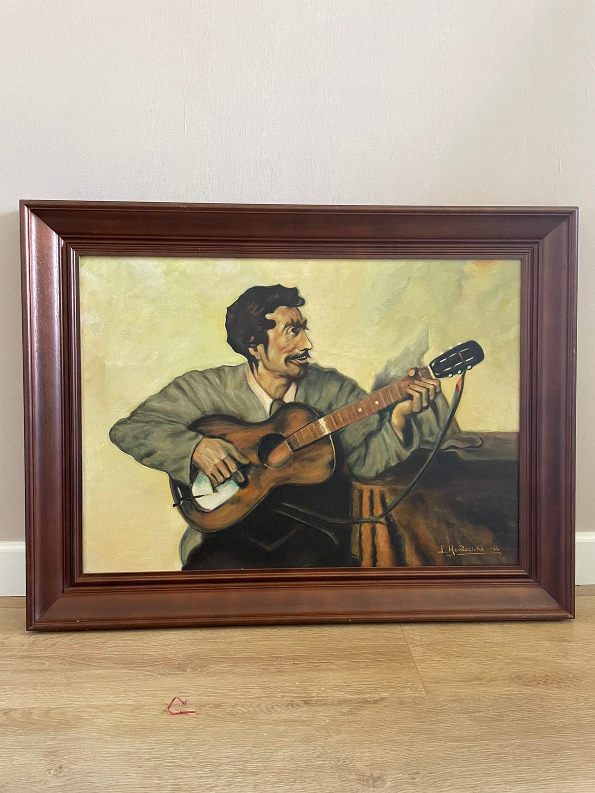 Jos Henderickx (B)  | gitaarspeler | olieverf op doek | 1964, Antiek en Kunst, Ophalen, Doek, Portret of Personen, Gesigneerd