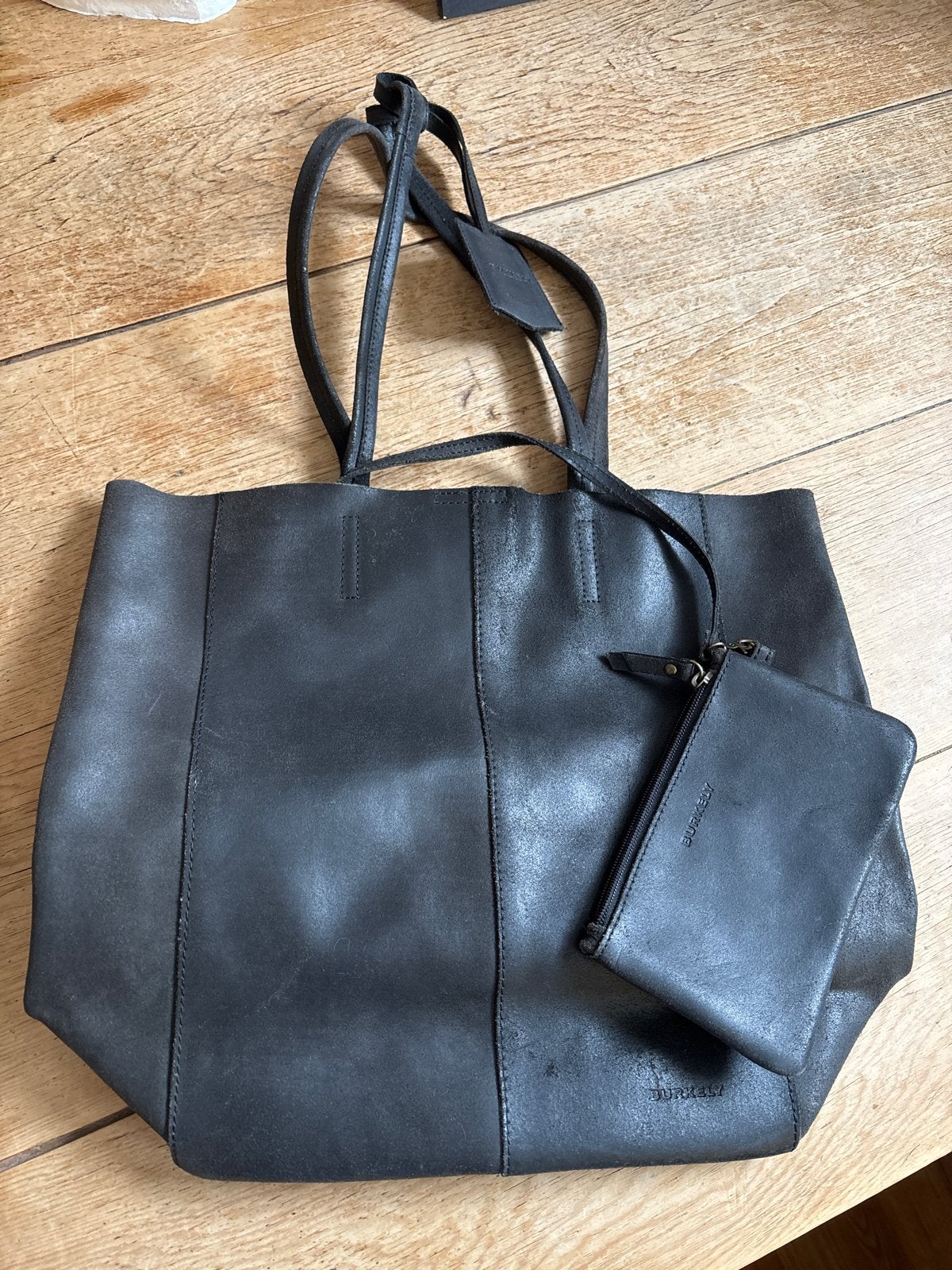 Zwarte leren shopper met etui - burkely, Ophalen of Verzenden, Zo goed als nieuw, Zwart, Shopper