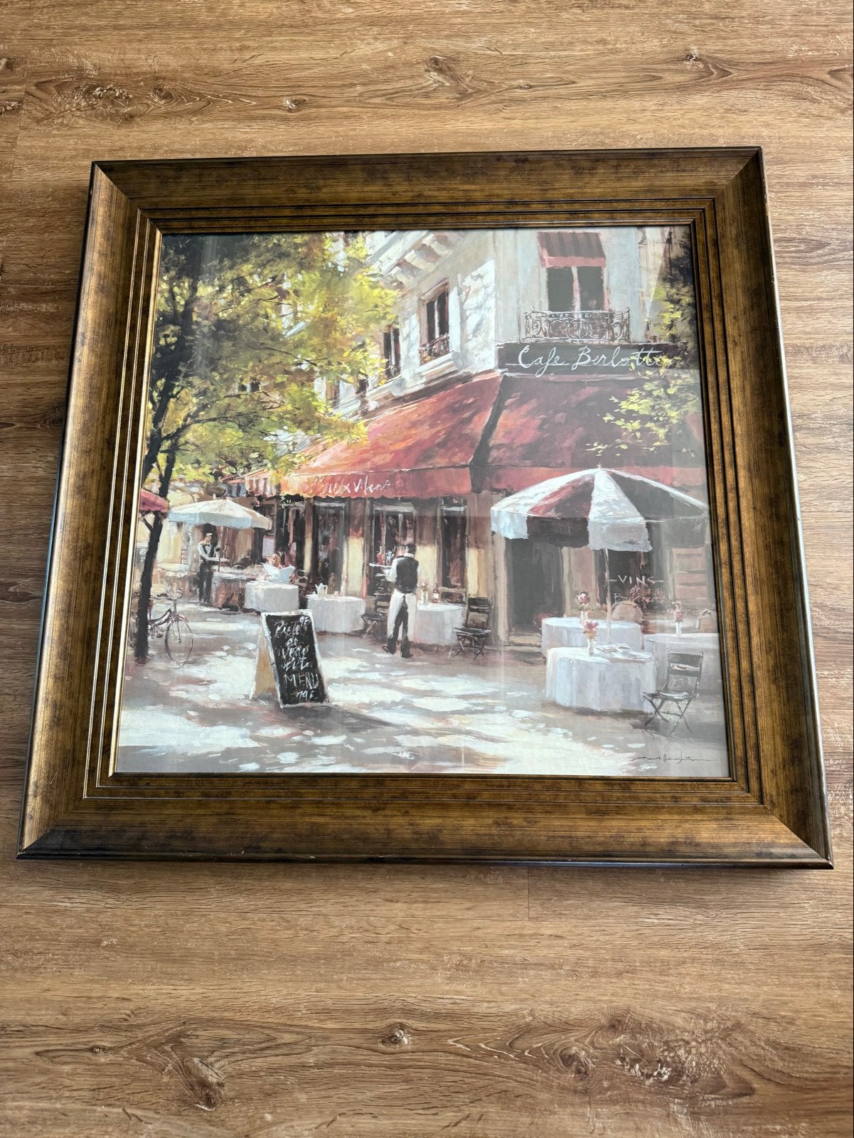 Schilderij 'Café Balzac' - Levendig stadsgezicht, Realistisch, Ophalen of Verzenden, Print, Ingelijst