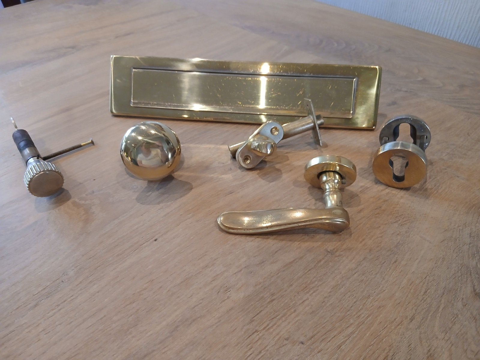 Complete set messing voordeur beslag, Doe-het-zelf en Verbouw, Hang- en Sluitwerk, Ophalen of Verzenden, Koper of Messing, Klink of Kruk