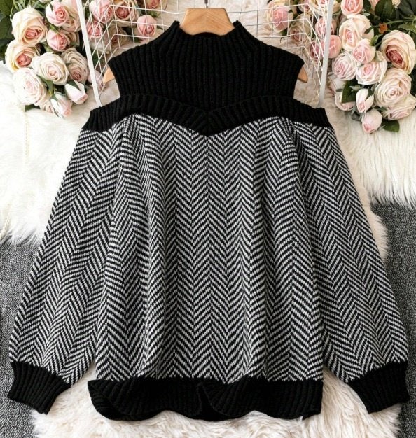 NIEUW! Shein; Cold shoulder trui met lantern mouw; maat 2XL, Zwart, Maat 46/48 (XL) of groter, Nieuw, Ophalen of Verzenden