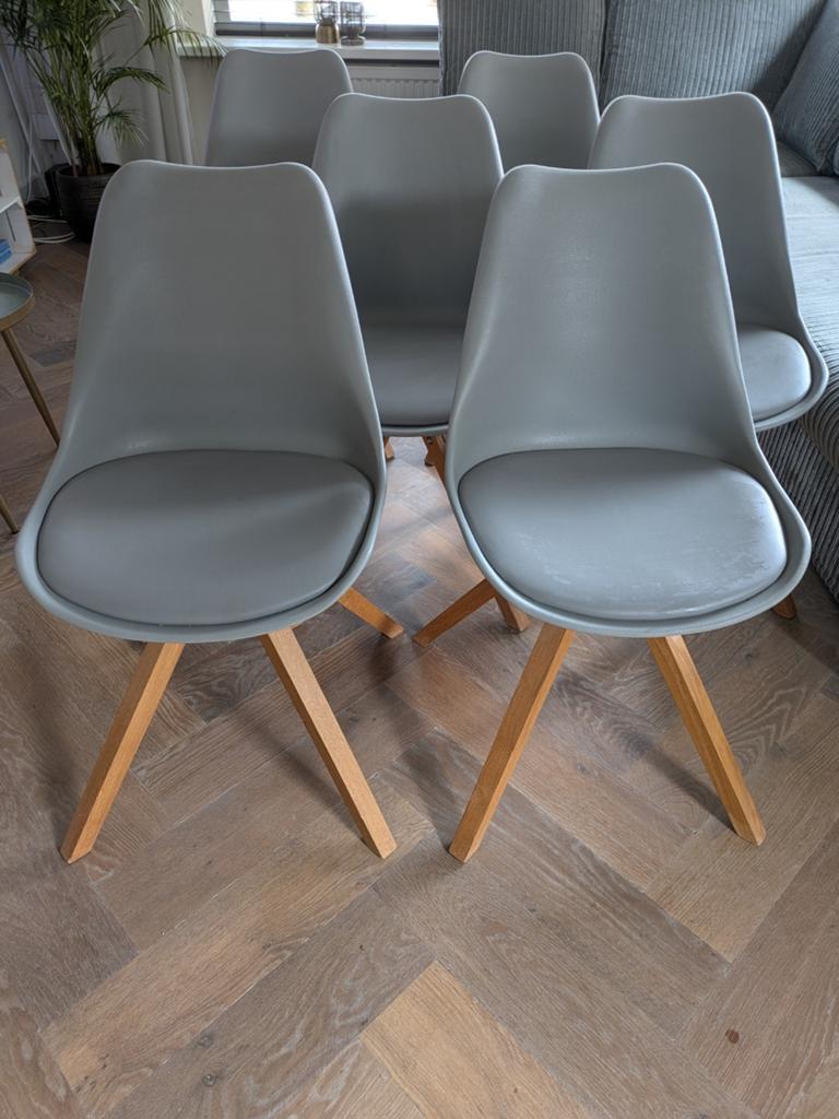 Eetkamer stoelen - set van 6, Ophalen, Kunststof, Gebruikt, Grijs