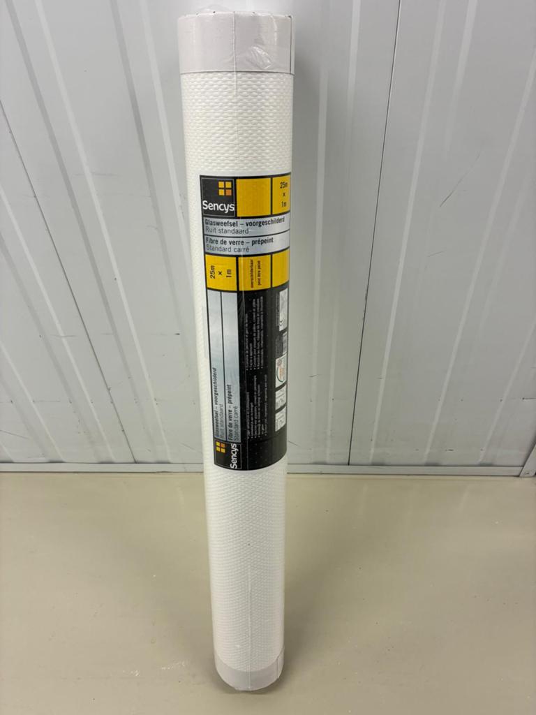 Nieuwe rol glasweefselbehang - voorgeschilderd wit 25x 1 m, Ophalen, 25 tot 50 m², Wit
