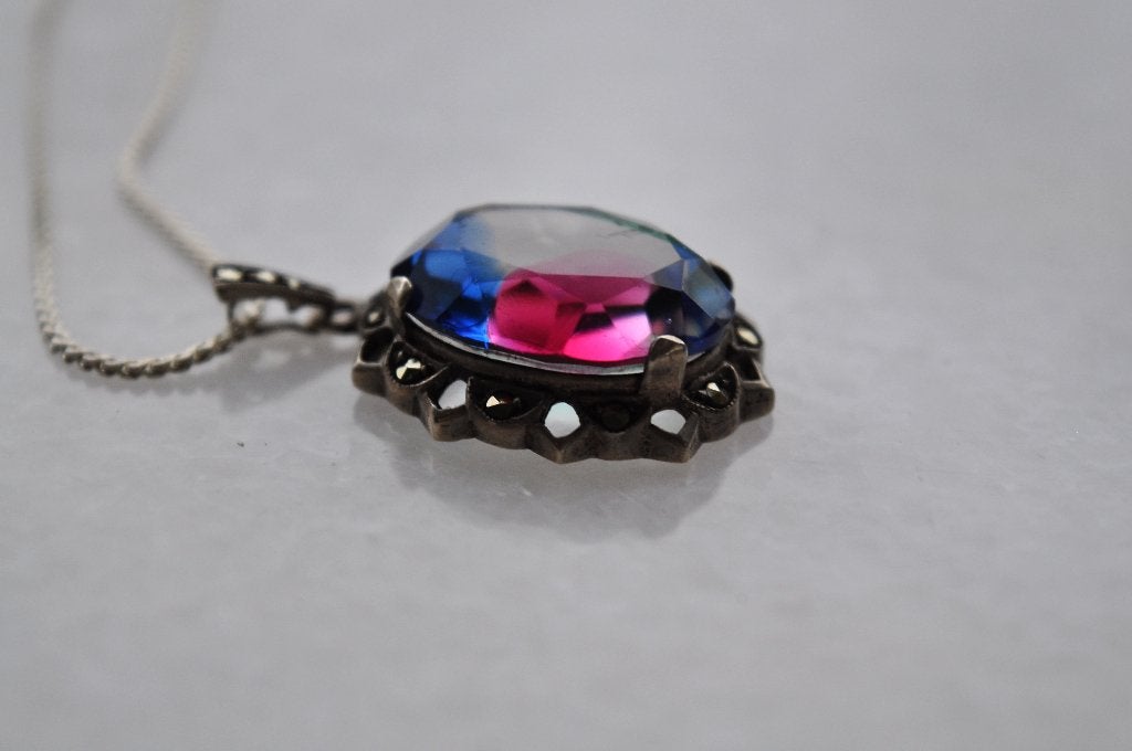 Antieke Hanger Glas Topaas Markasietjes 835 zilver 2,2 cm, Sieraden, Tassen en Uiterlijk, Ophalen of Verzenden, Overige materialen