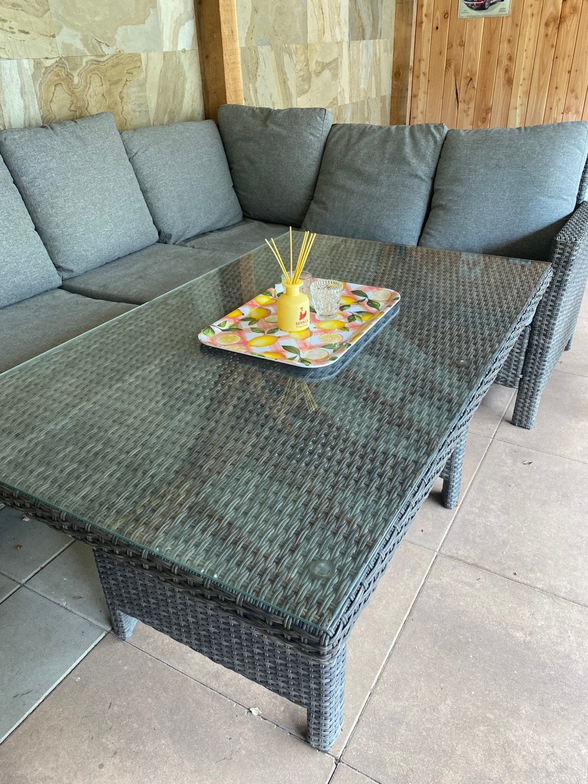 Grijze loungeset aluminium frame kunstof vlechtwerk, Ophalen, Kunststof, Gebruikt, Bank
