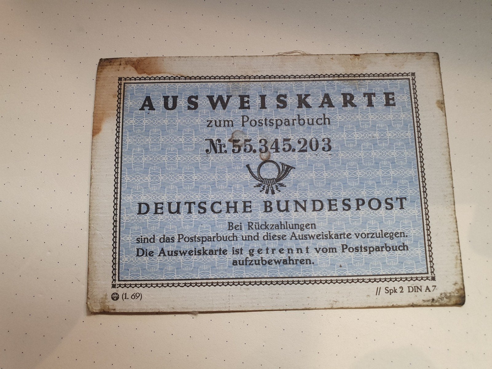 Historische Ausweiskarte Deutsche Bundespost (1969), Ophalen of Verzenden, 1970 tot heden, Overige typen
