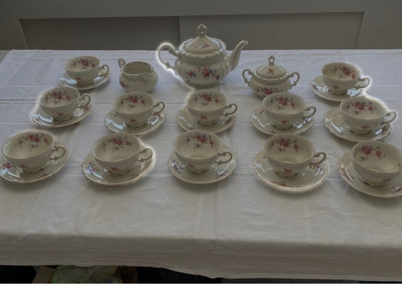 Vintage theeservies met bloemmotief en gouden rand, Ophalen