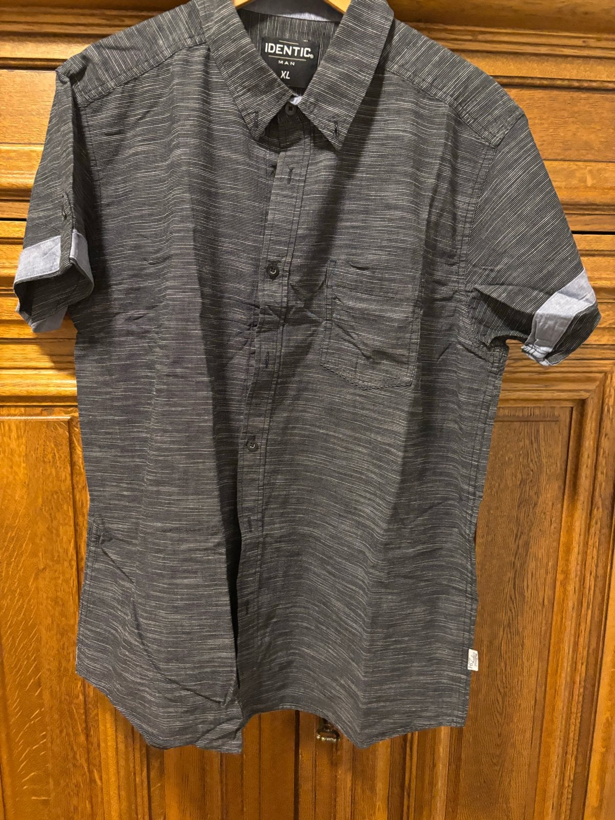 Identic Man Heren Overhemd XL - Zwart/Grijs Gestreept, Verzenden, Zo goed als nieuw, Zwart, Halswijdte 43/44 (XL)