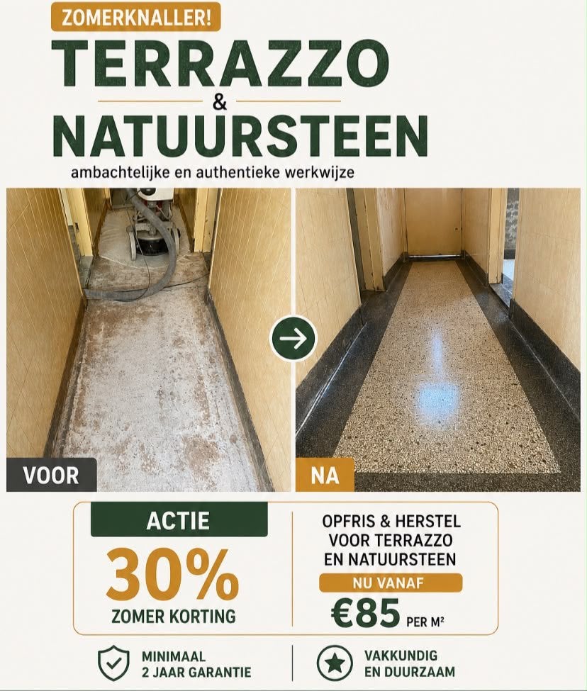 Terrazzo en granito vloeren restauratie, Garantie, Vloerbewerking of Renovatie