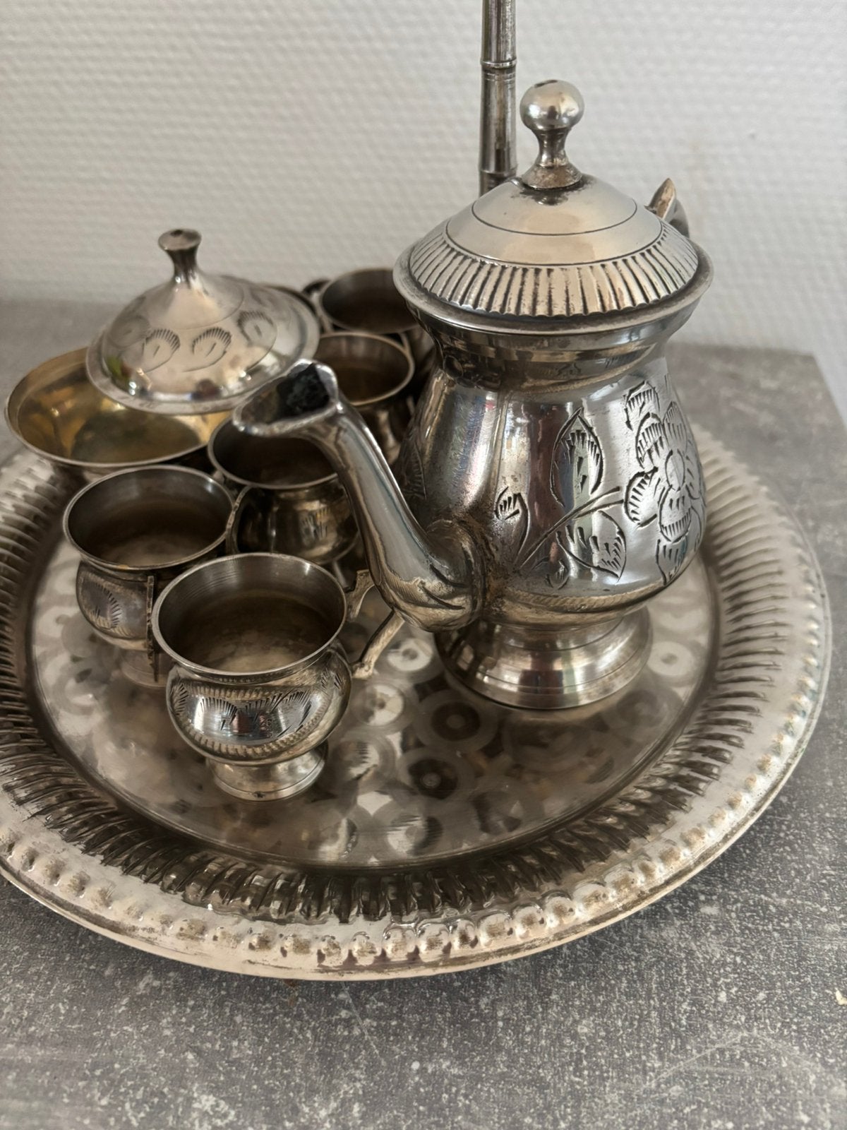 vintage metalen theeservies/Marokkaans theeservies, Ophalen of Verzenden