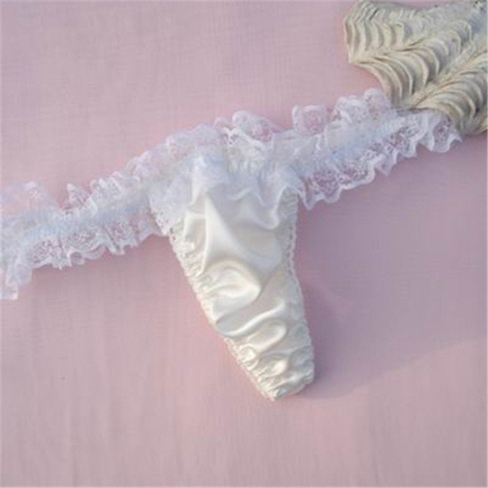Witte kanten satijnen string met ruches, Kleding | Dames, Ondergoed en Lingerie, Onbekend, Verzenden, Wit, String