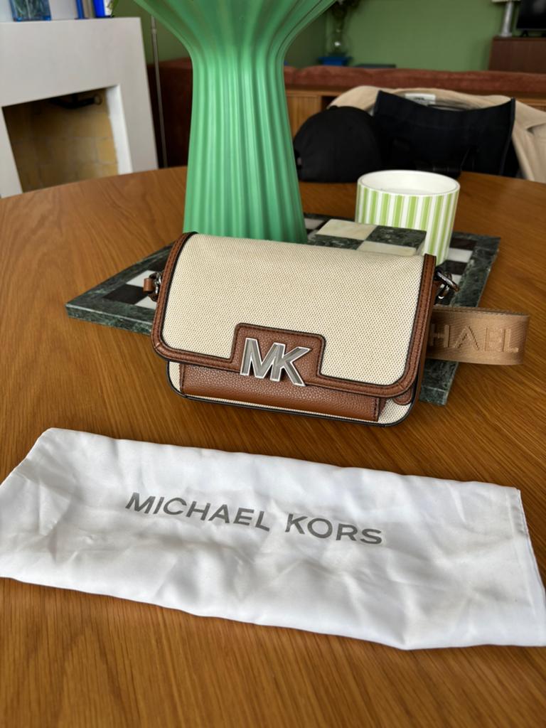 Michael Kors Hudson tas bruin beige, Ophalen of Verzenden, Zo goed als nieuw, Beige, Overige merken