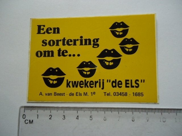 sticker oud Kwekerij DE ELS tuinbouw A van Beest BEESD, Verzenden, Zo goed als nieuw, Bedrijf of Vereniging