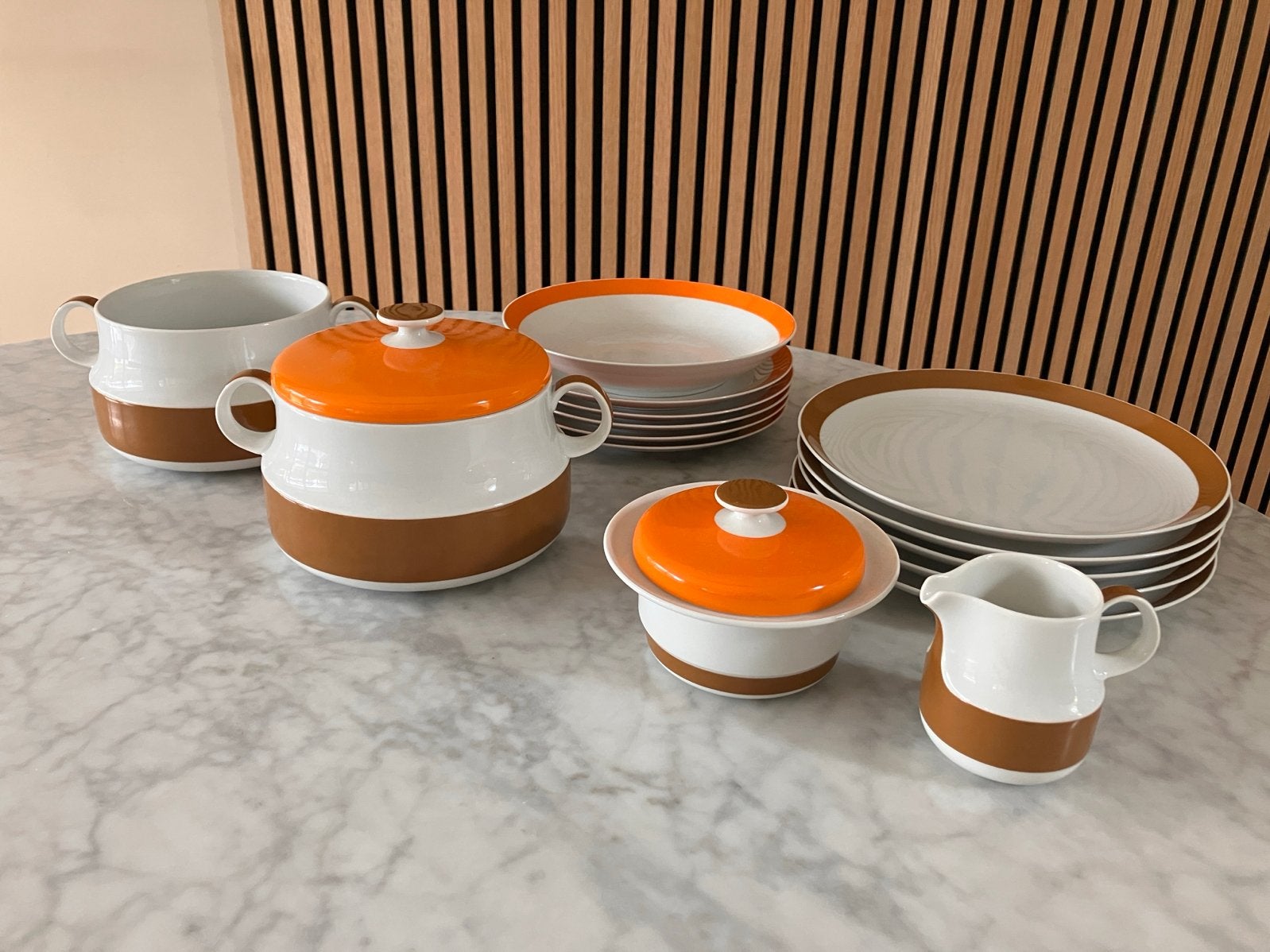 Jaren 70 servies Schonwald 202 Germany - Oranje/Bruin, Antiek en Kunst, Ophalen of Verzenden