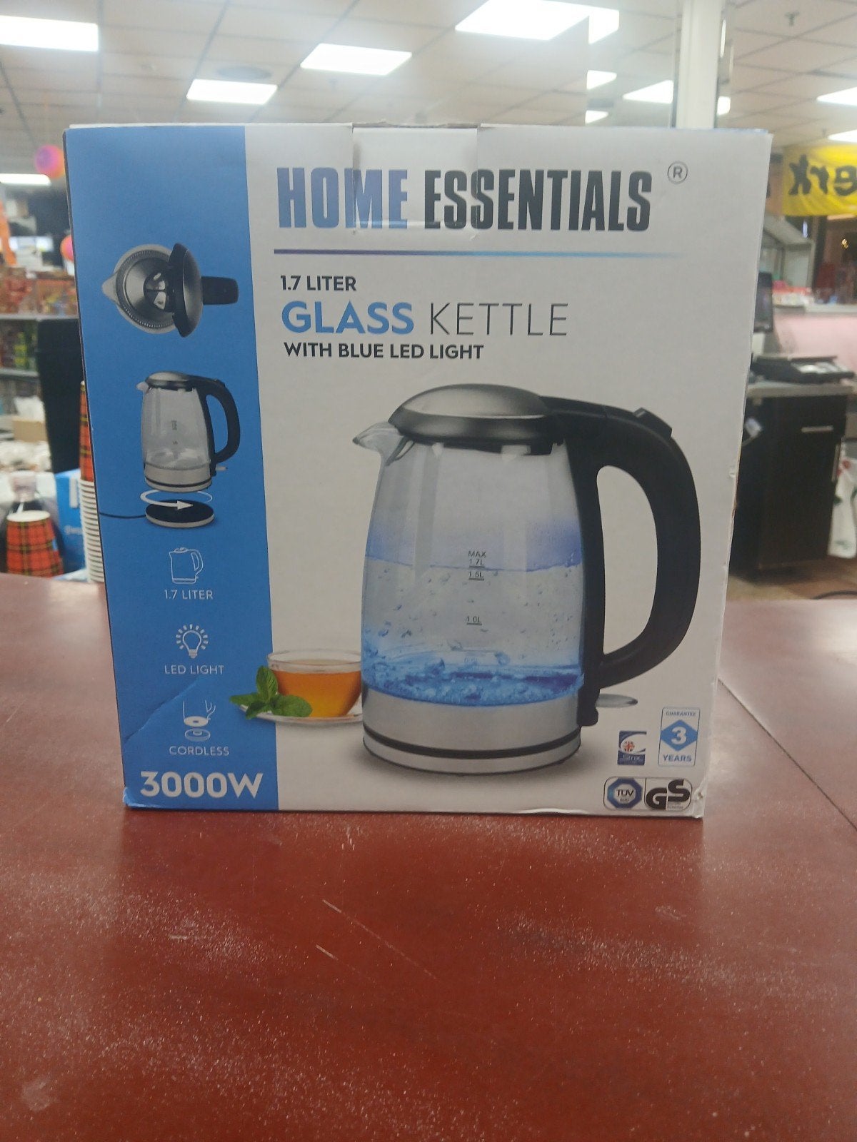 HOME ESSENTIALS 1.7L Glazen Waterkoker met Blauw LED Licht, 1 tot 2 liter, Ophalen of Verzenden, Nieuw, Draadloos
