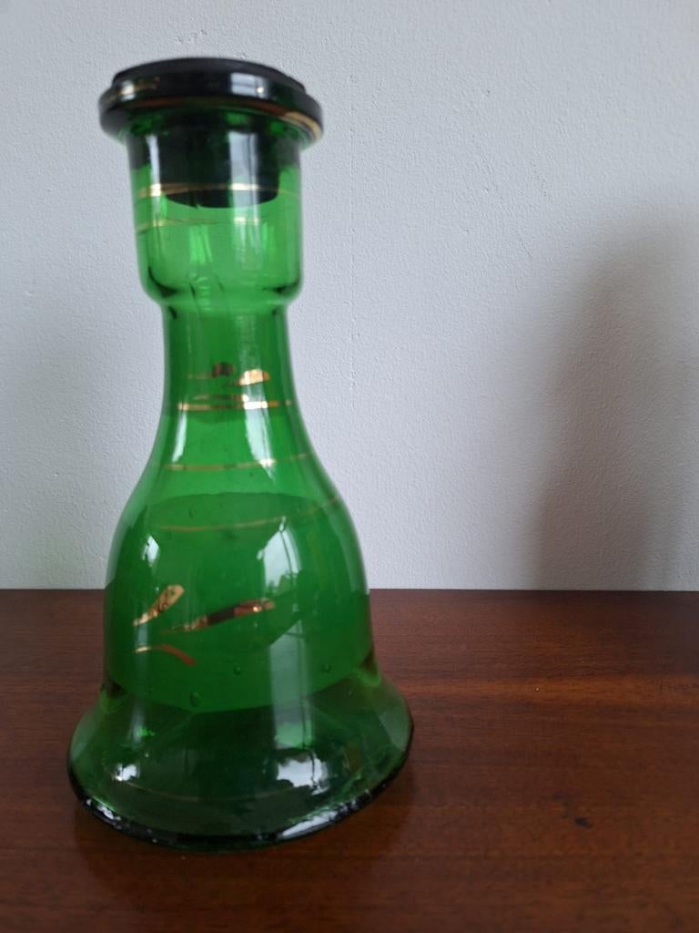 Flessengroene vaas of kaarsenstandaard, Huis en Inrichting, Overige materialen, Gebruikt, Ophalen of Verzenden, Groen