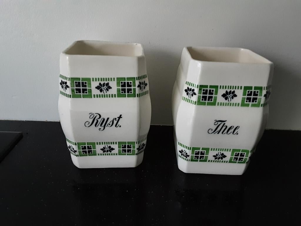 Set van 2 vintage voorraadpotten: Rijst en Thee, Ophalen of Verzenden
