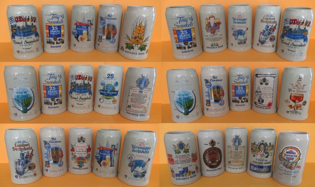 BAVARIA jubileum stenen 1 liter bierpullen, Verzamelen, Biermerken, Nieuw, Pul(len), Bavaria, Ophalen of Verzenden