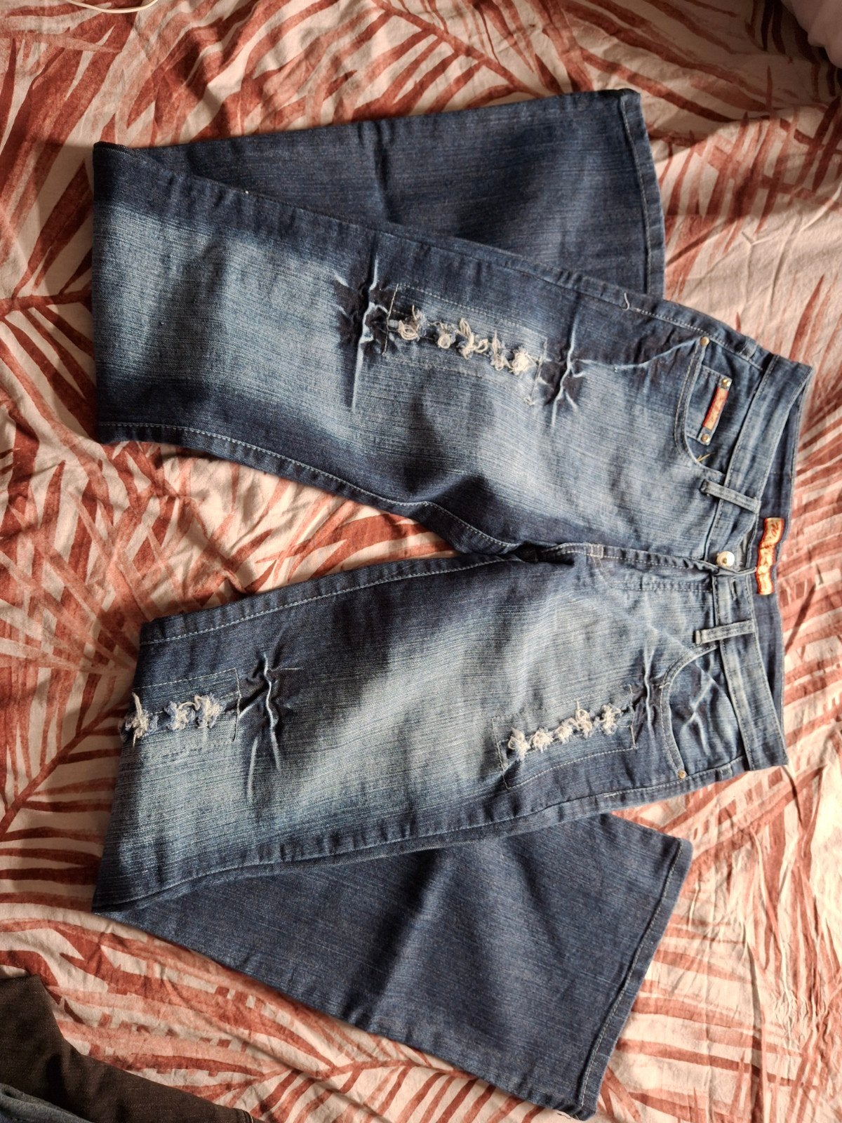 Nieuw stoere flared jeans ripped spijkerbroek dames maat 29, Blauw, Nieuw, Ophalen of Verzenden, Onbekend