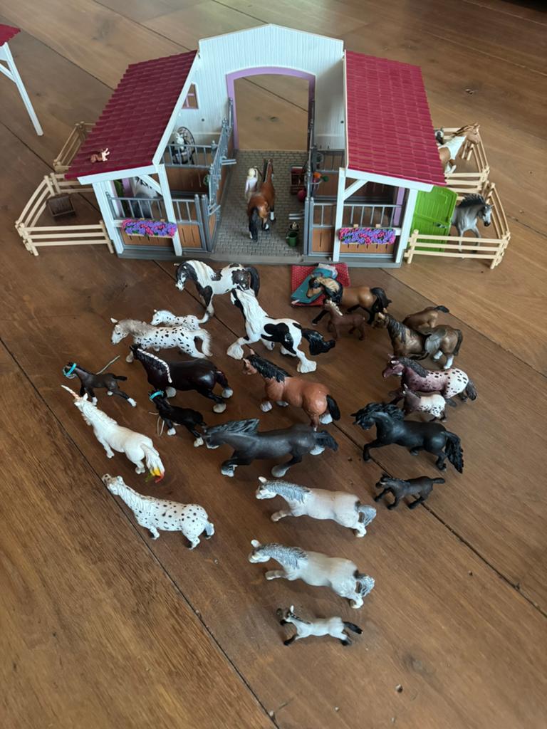 Schleich Manege met 21 paarden, 9 veulens en accessoires, Kinderen en Baby's, Speelgoed | Overig, Ophalen of Verzenden, Gebruikt