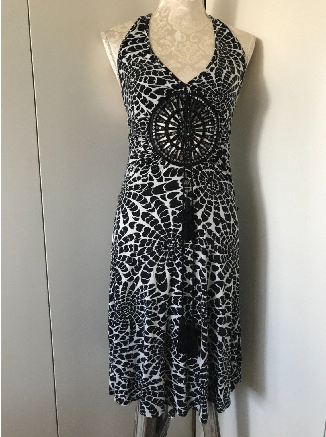 Zwart-Wit Halterjurkje, Kleding | Dames, Jurken, Zwart, Ophalen of Verzenden, Zo goed als nieuw, Maat 36 (S)