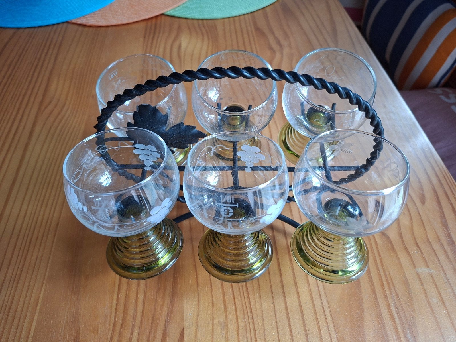 Set van 6 wijnglazen met houder, vintage, Ophalen of Verzenden