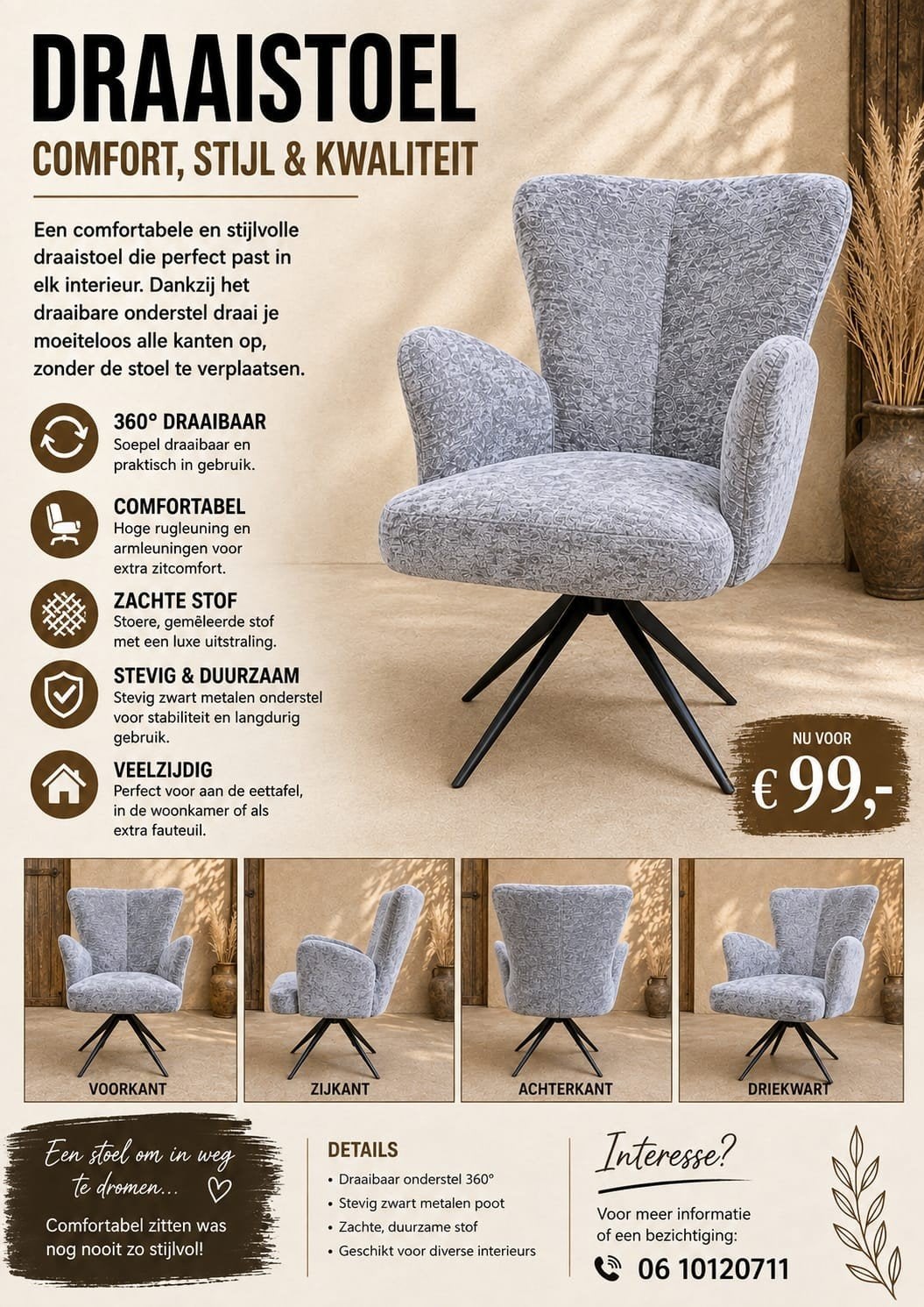 super mooie nieuwe eetkamerstoelen  AANBIEDING: 4 = 320,-, Nieuw draai stoel eetkamerstoel, Nieuw, Ophalen of Verzenden, Metaal