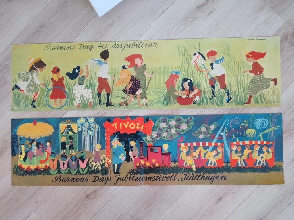 Vintage Zweedse Kinderdag Posters - Tivoli & Spelletjes, Ophalen of Verzenden, Geschiedenis