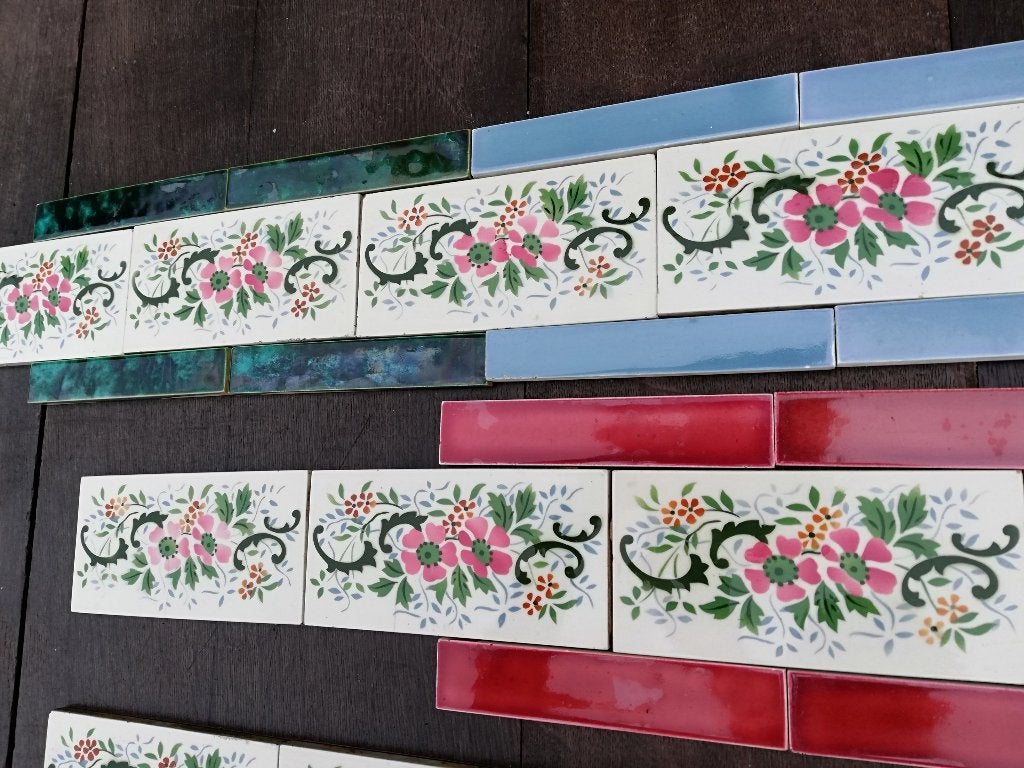 199cm Antieke wandtegels 7,5x15,3cm bloemenrand, Ophalen of Verzenden
