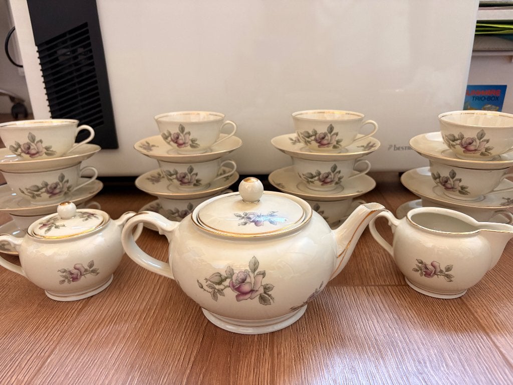 Vintage Bavaria Theeservies met Roze Rozen & Gouden Rand, Antiek en Kunst, Ophalen of Verzenden