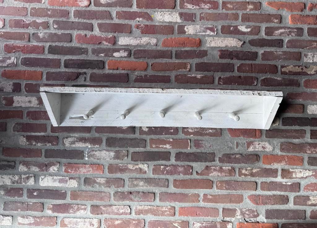 Brocante houten wandkapstok met 5 haken, Huis en Inrichting, Woonaccessoires | Kapstokken, Gebruikt, Minder dan 100 cm, Hout, Ophalen