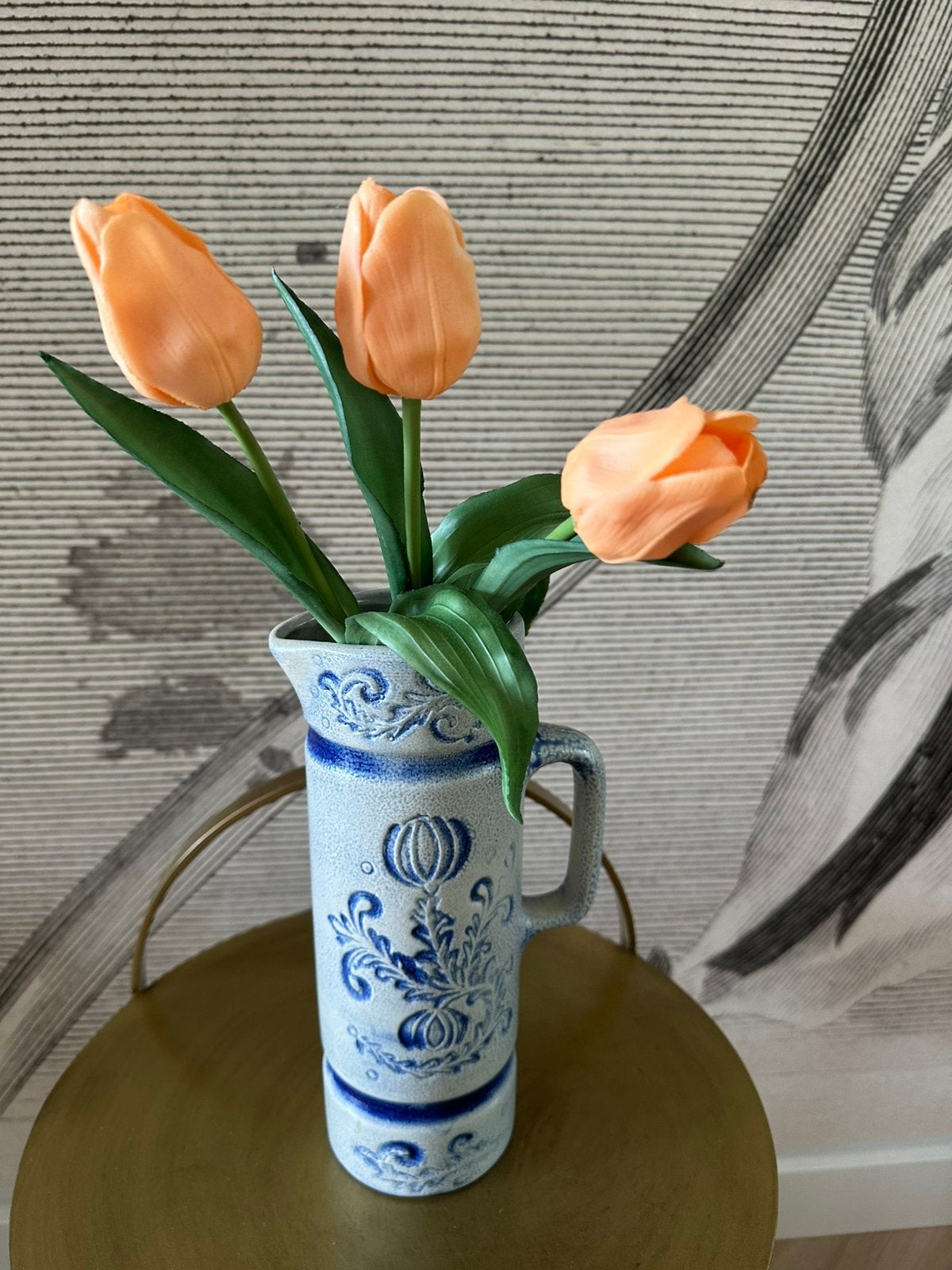Vintage Keulse schenkkan, vaas blauw wit. Servies., Huis en Inrichting, Ophalen of Verzenden, Zo goed als nieuw, Blauw