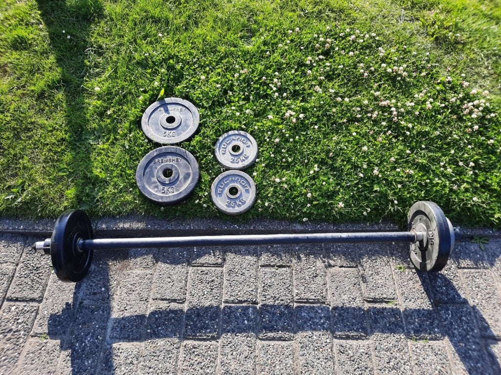 Halterset met gewichten 27,5 kg – stang + schijven, Ophalen, Gebruikt, Halterset