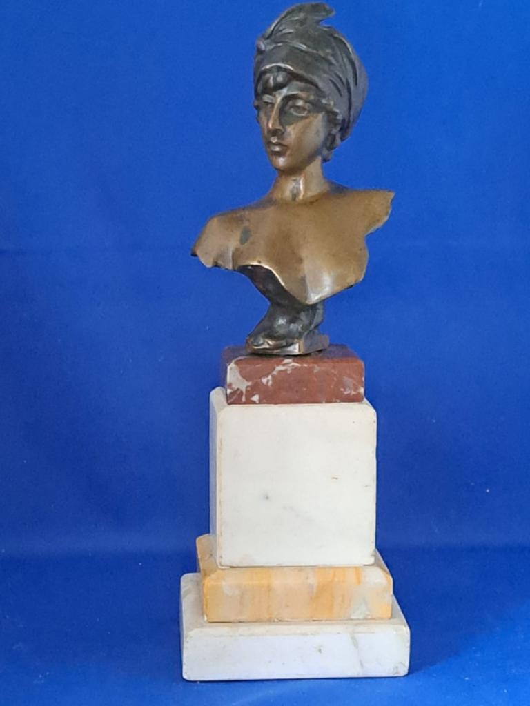 Bronzen buste, mogelijk Villanis, rond 1900, Buste, Ophalen of Verzenden, Brons, 20 - 50 cm