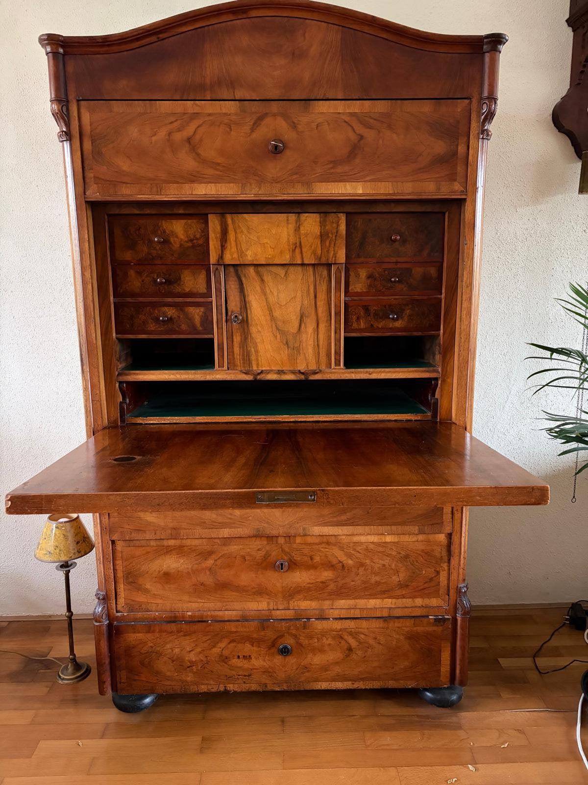 Antieke Biedermeier secretaire kast – Notenhout (19e-eeuws), Ophalen, Gebruikt, 19e eeuws Biedermeier