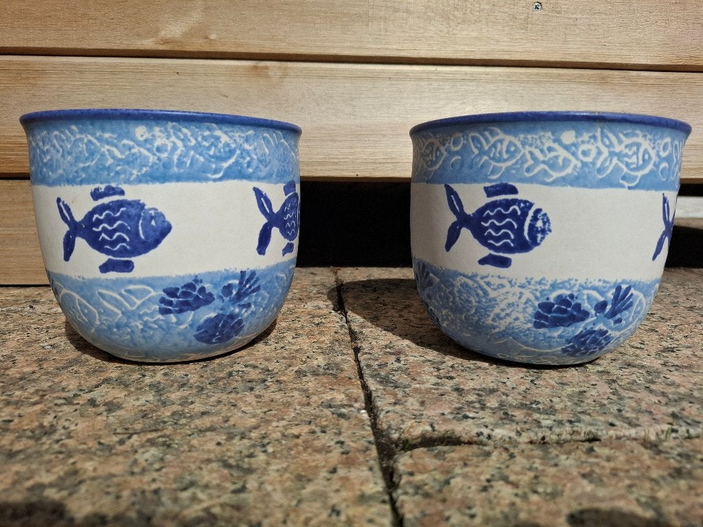 Twee West Germany bloempotten, Tuin en Terras, Gebruikt, Rond, Ophalen of Verzenden, Aardewerk