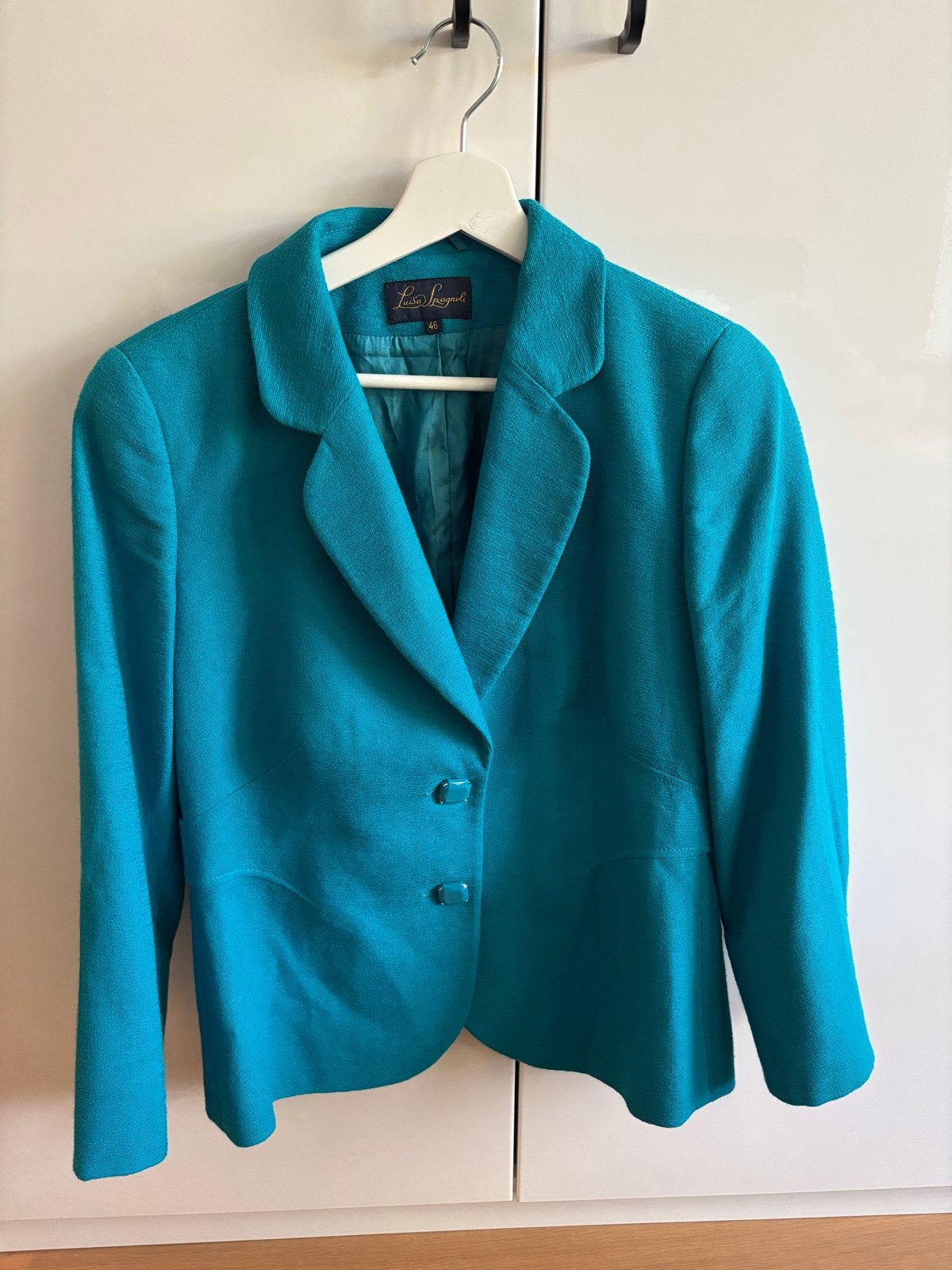 Prachtig turquoise jasje van Luisa Spagnoli, maat 46, Maat 38/40 (M), Blauw, Ophalen of Verzenden, Zo goed als nieuw