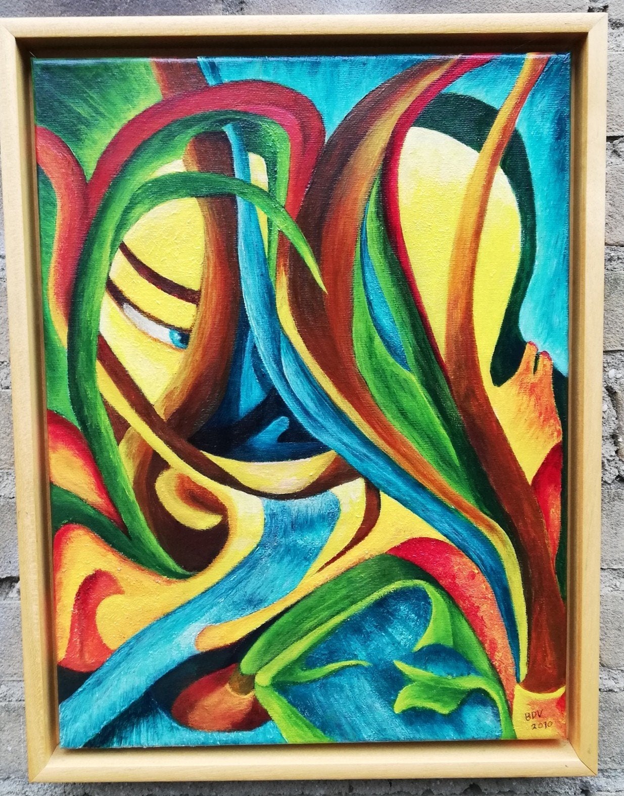 L'OEIL DE LA PEUR. Sign. Acryl/doek. 33/43 cm., Ophalen