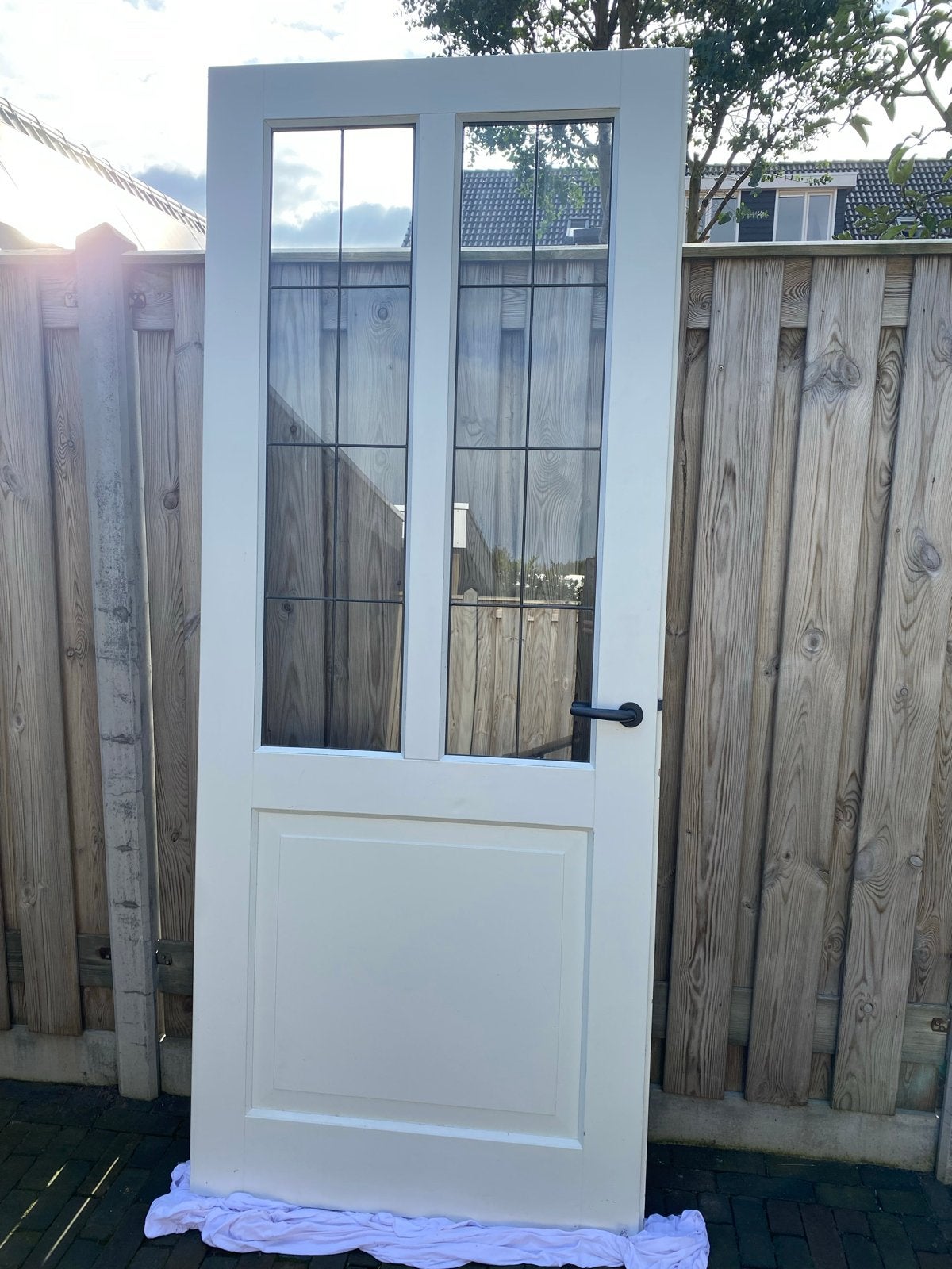 Witte binnendeur met glaspanelen, Gebruikt, 80 tot 100 cm, 215 cm of meer, Binnendeur