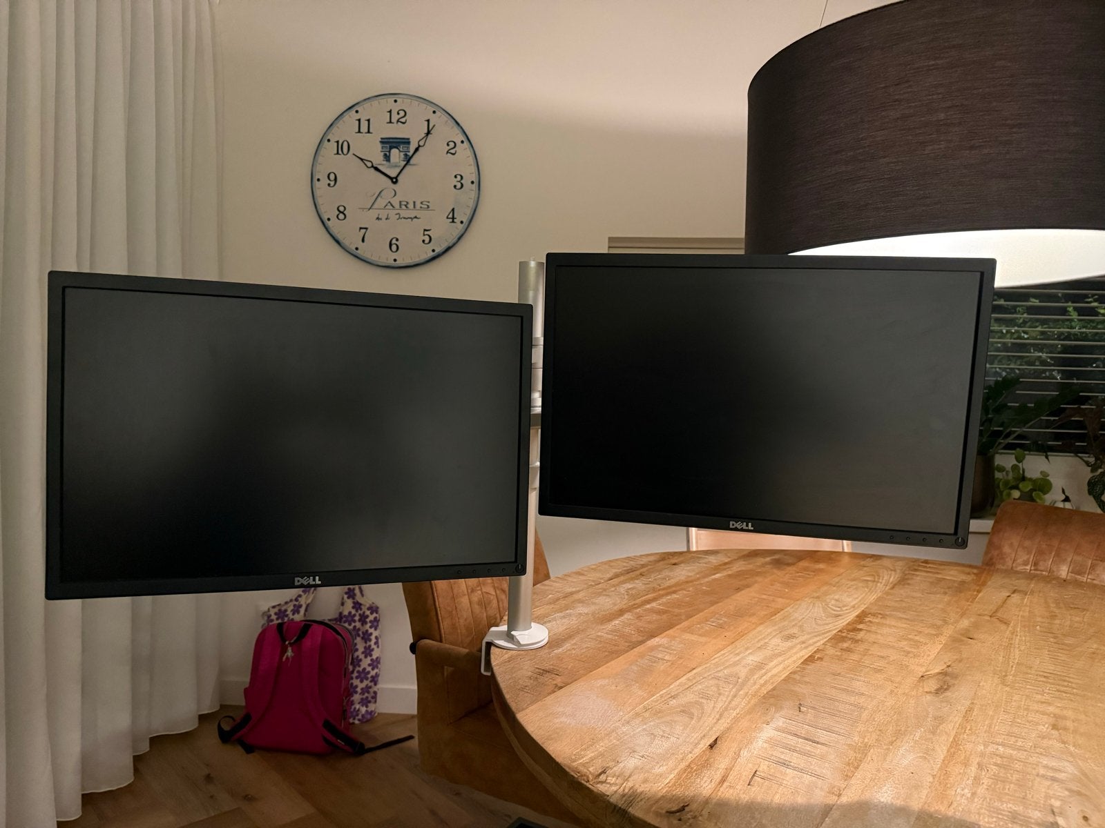 2x Dell P2217 monitoren met dubbele monitorarm, Ophalen, Gebruikt, In hoogte verstelbaar, Full HD