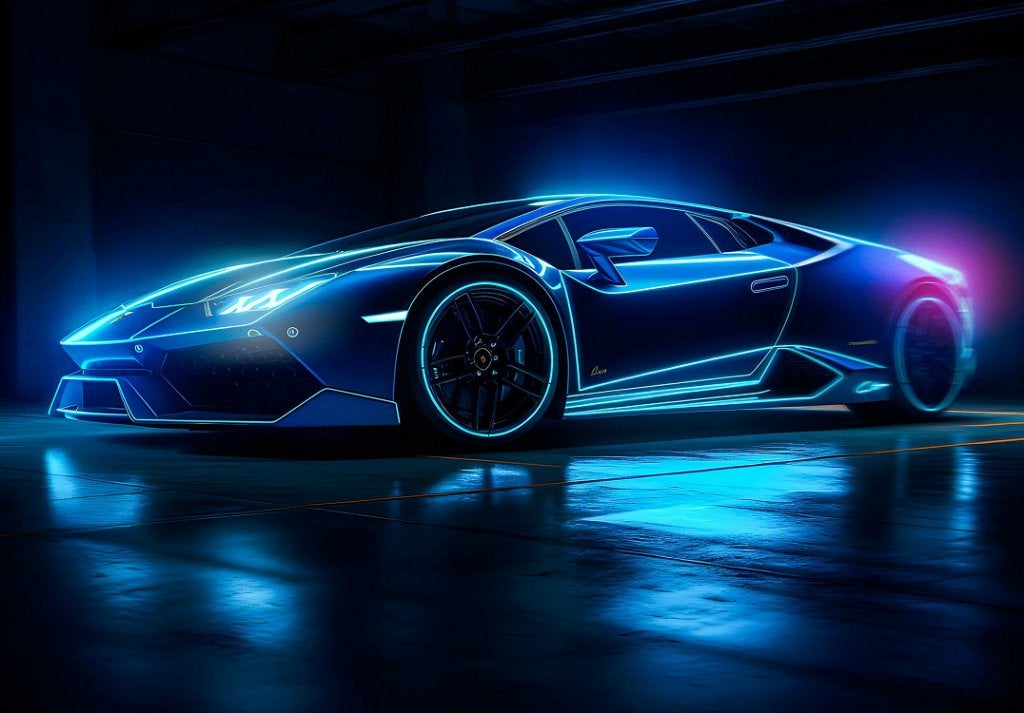 Neon Lamborghini behang, auto behang op maat, Muurdeco4kids, Verzenden, Fotobehang