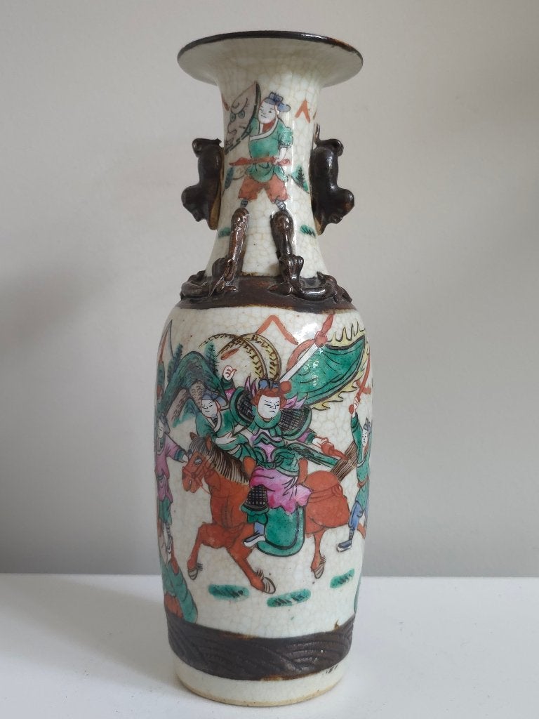 Antieke Chinese Nanking Vaas 30cm | Krijgers & Merk Qing, Ophalen of Verzenden