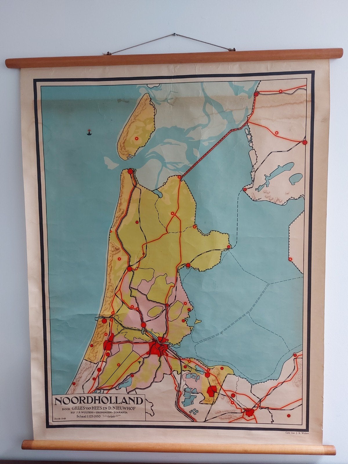 Oude schoolkaart Noord-Holland - Gilles van Hees & Nieuwhof, Boeken, Gelezen, Gilles van Hees en D. Nieuwhof, Ophalen of Verzenden